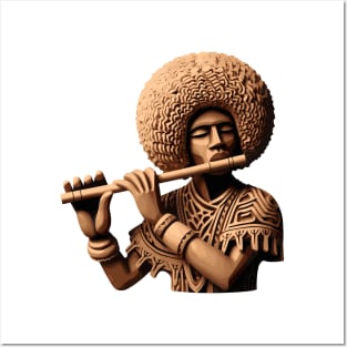 Afrocentric Man Wooden Carving Posters and Art